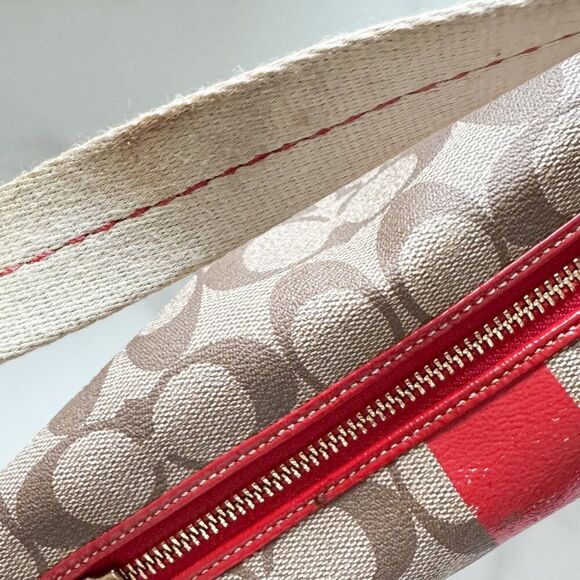 COACH Heritage Stripe Signature Shoulder Bag Brown/Red GUC - Picture 4 of 9